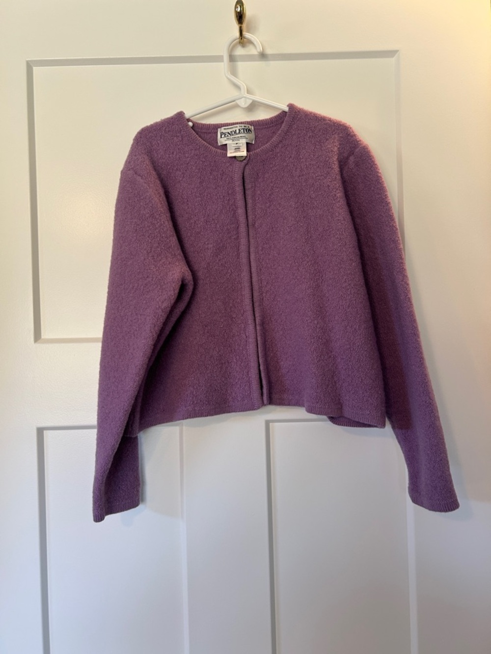 💯 pure virgin wool Woolmark Pendleton cardigan lavender size P Childs mop button